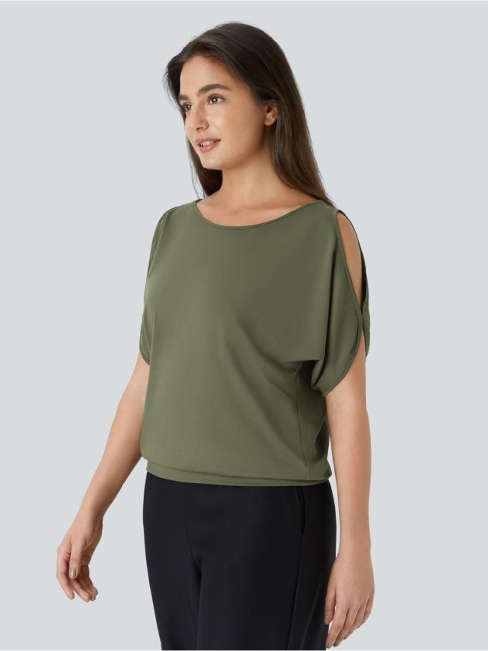 BNWT Halara Boat Neck Short Sleeve Cut Out Casual Top - Loden Green
